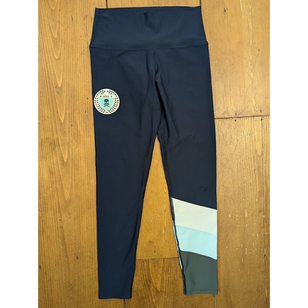 Soul Cycle University Colorblock Blue High Waisted Leggings Athletic Women's Med